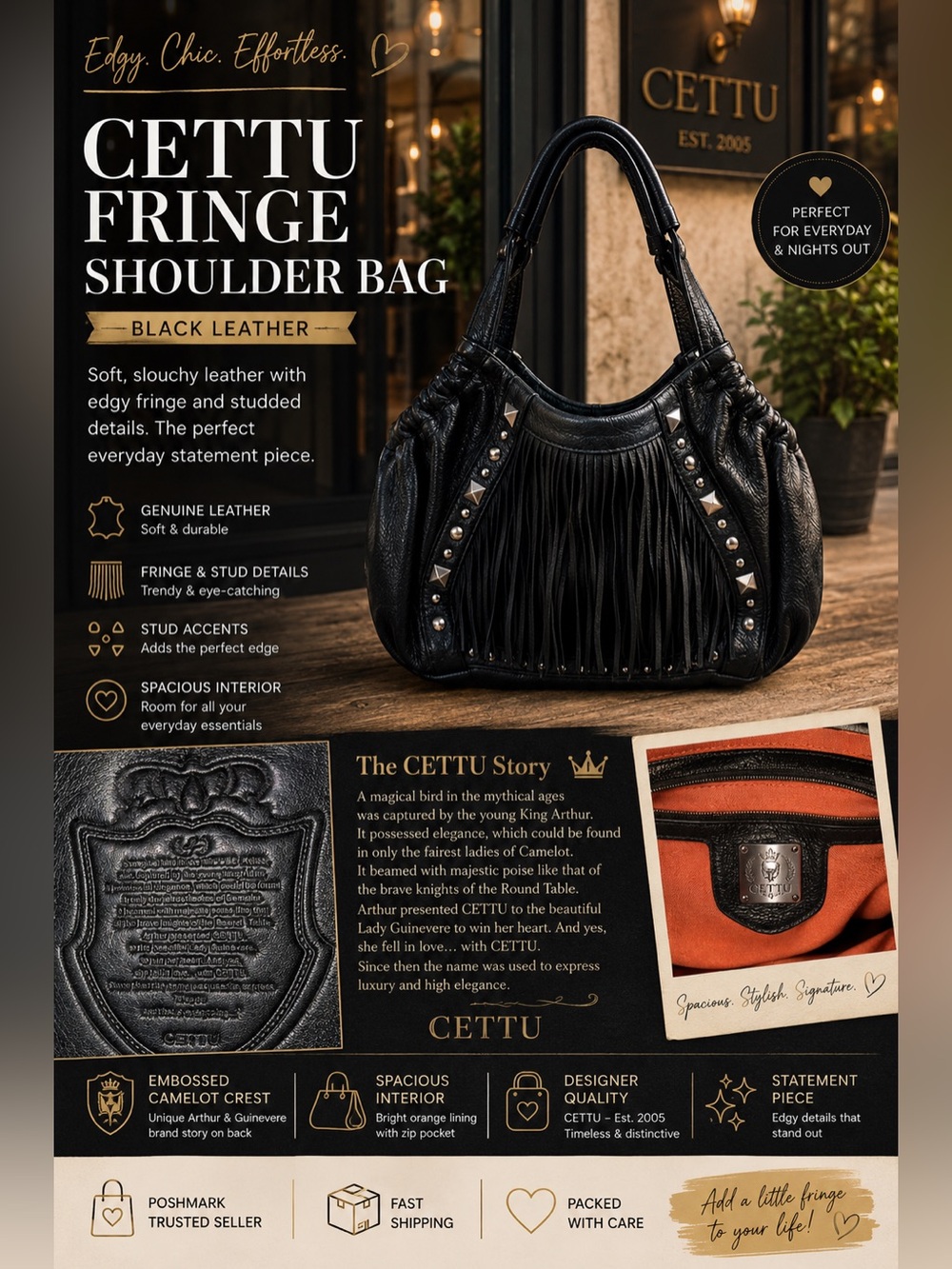 Cettu Black Fringed Studded Leather Shoulderbag🔥